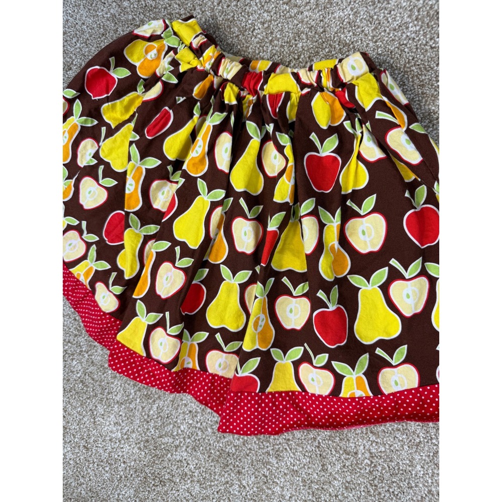 Sweet Petunia Girls Skirt 5 Brown Fruit Print Skirt Red Polka Dot Ruffle Whimsy‎